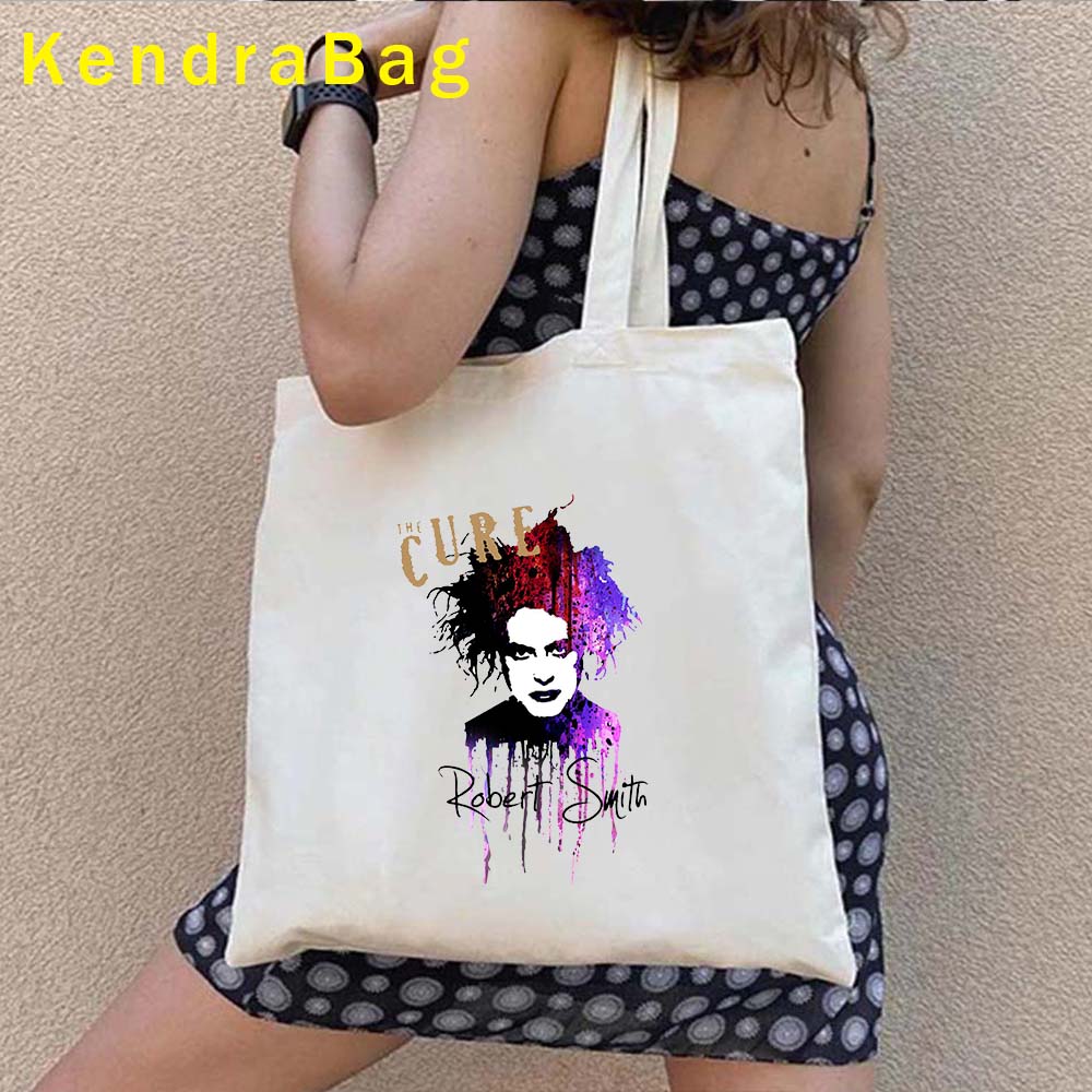 1986 The Cure Robert Smith Rock Band Hip Hop Fashion Graphic Street Style Canvas Shoulder Handbag Tote Shopper Punk Shopping Bag