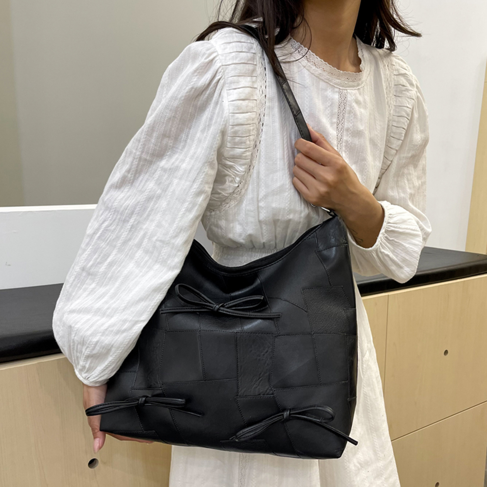 Women Bowknot Tote Handbag PU Leather Simple Handheld Bag Large Capacity Fashion Shoulder Purse Female Shopping Bag