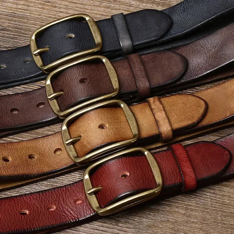 3.8CM Width 4MM Thick Cowhide Copper Buckle Genuine Leather Casual Jeans Belt Men High Quality Retro Male Strap Cintos 241107