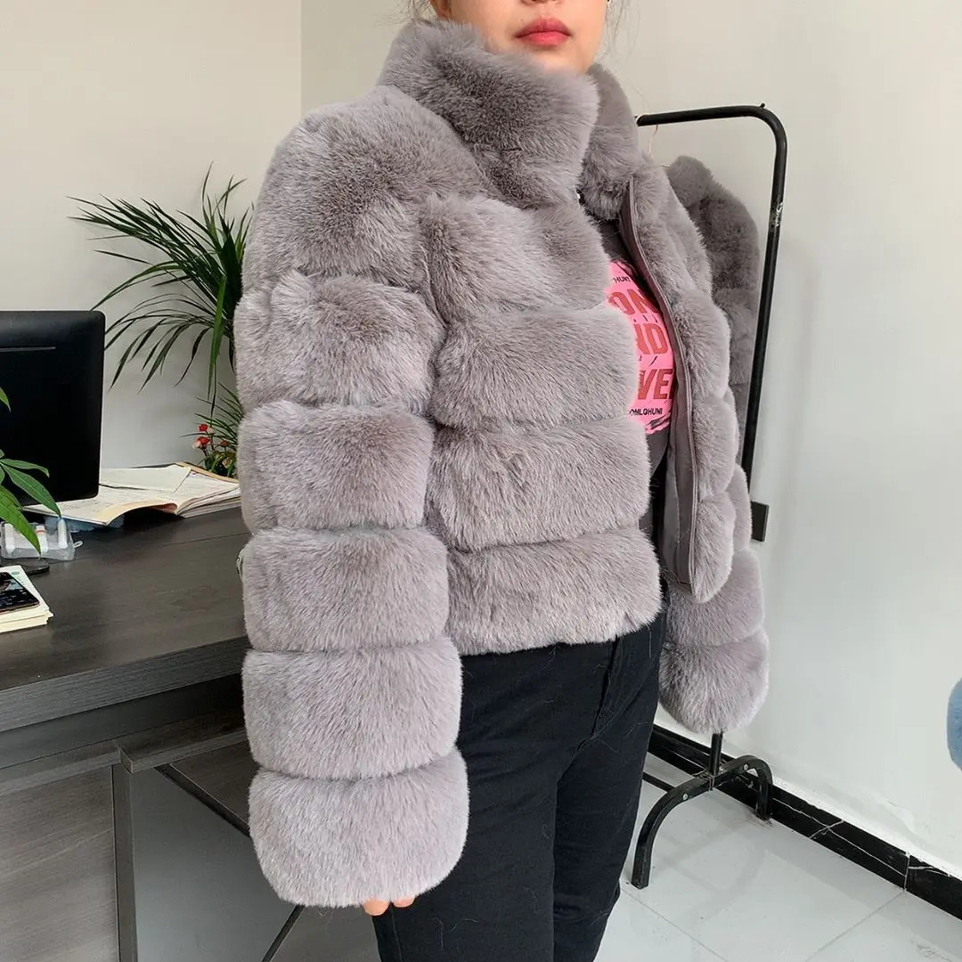 2024 Faux Fur coat womens winter fashion stand collar artificial fur jacket high-quality warm jacket Faux fur jacket women 241107