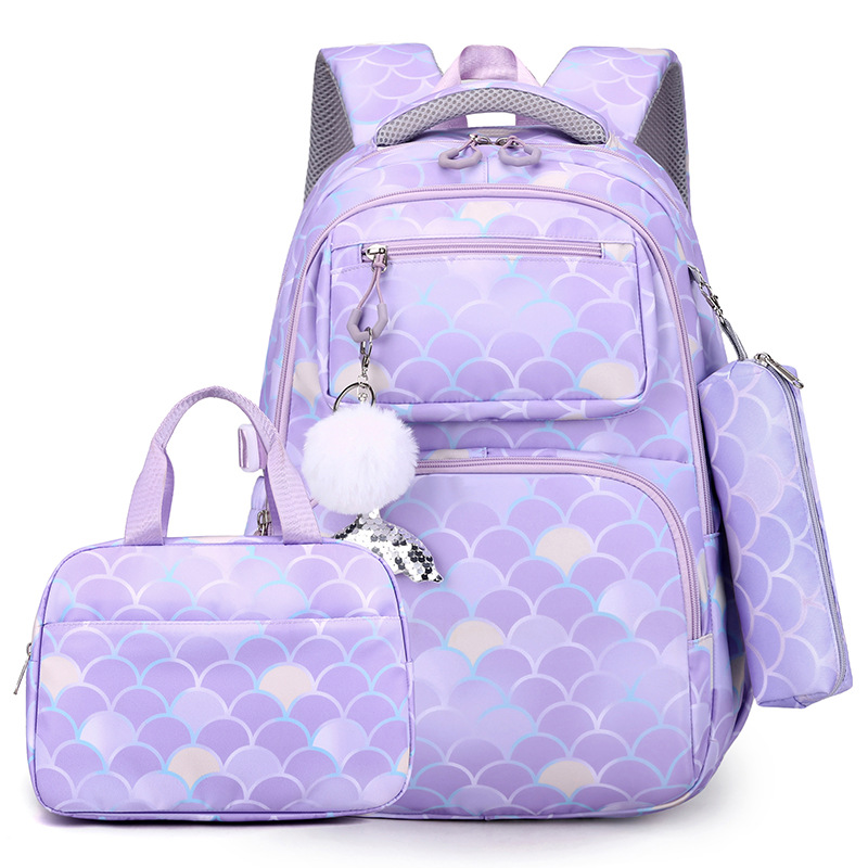 3pcs/Set Fish Scale Print Kid Backpack With Mermaid pendant Girl waterproof School Bag Children Schoolbag For teenage girls