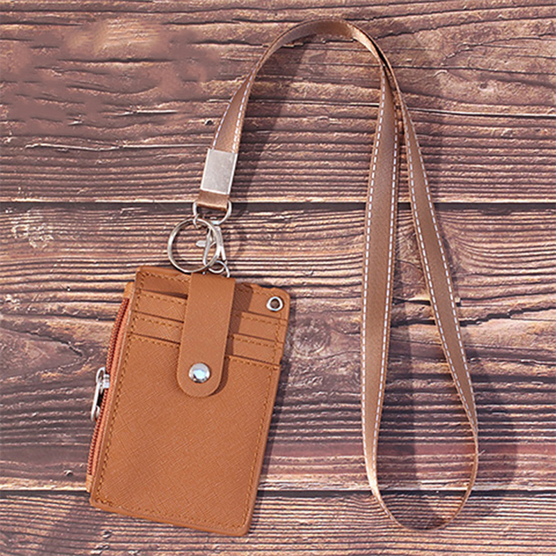PU Leather Business Work Card Badge Holders Case Hanging Neck Lanyards ID Chest Cards Covers Buckle Office Supplies