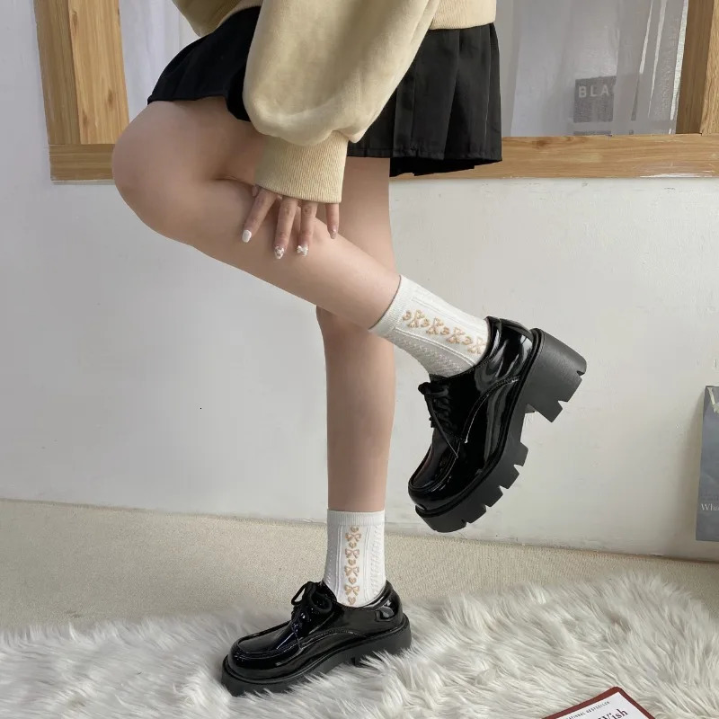 Uniform shoes small leather shoes British girl Japanese wild black retro Mary Jane shoes Lolita platform shoes low Hee 241106