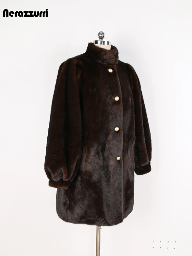 Sapphire winter thick warm soft faux mink coat womens fluffy sleeves stand collar gold buttons elegant fluffy jacket 241107