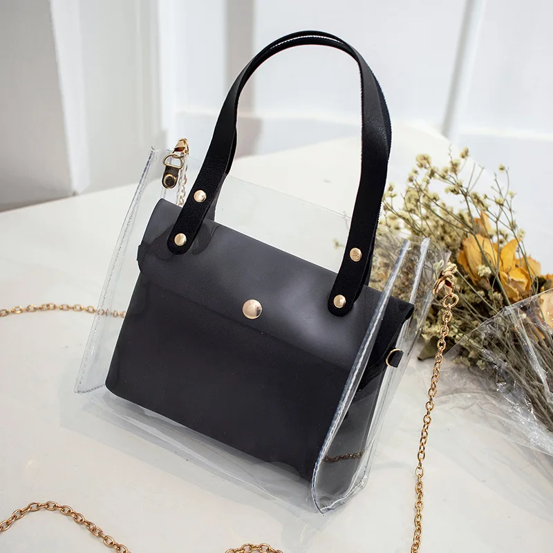 Women's Handbag Transparent PVC Handbag Female Mini Shoulder Bag Fashion Black Messenger Bag Crossbody Bags for Women