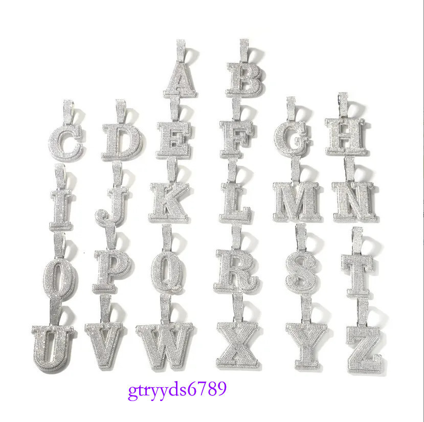 A-Z Sterg Sier Shiny Moissanite Letter Pendant with 3mm 24inch Rope Chain Jewelry for Men Women Nice Gift