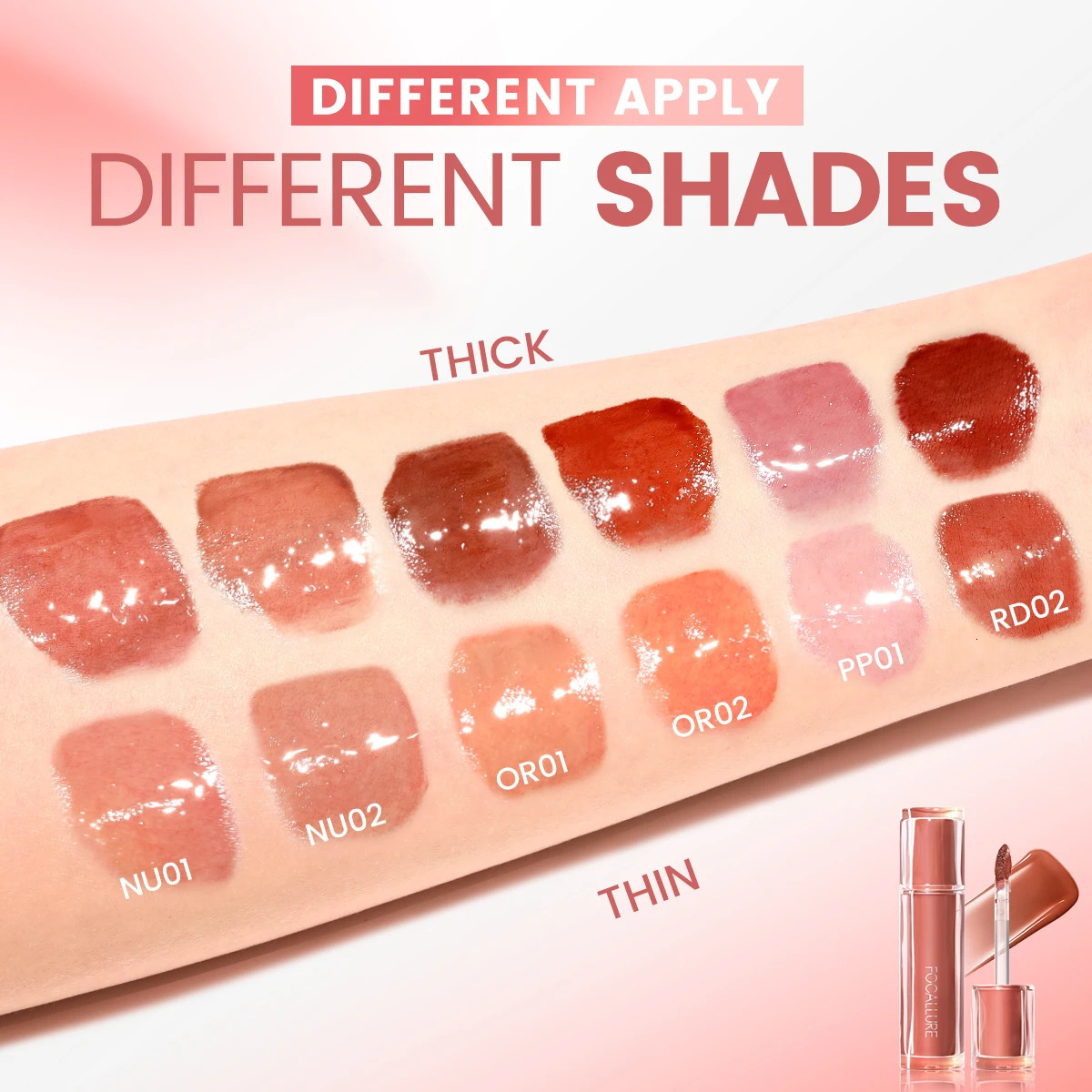 FOCALLURE Wholesale 8 pieces/set of mirror lip color non sticky cup liquid lipstick lip glue lipstick cosmetics 241107