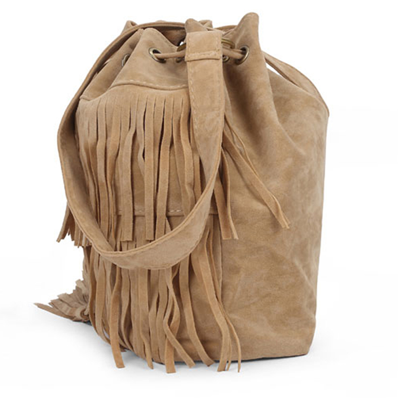 Fashion Retro Faux Suede Fringe Women Messenger Tote New Shoulder Handbags Crossbody Bag Tassel Bucket Bolsa Feminina
