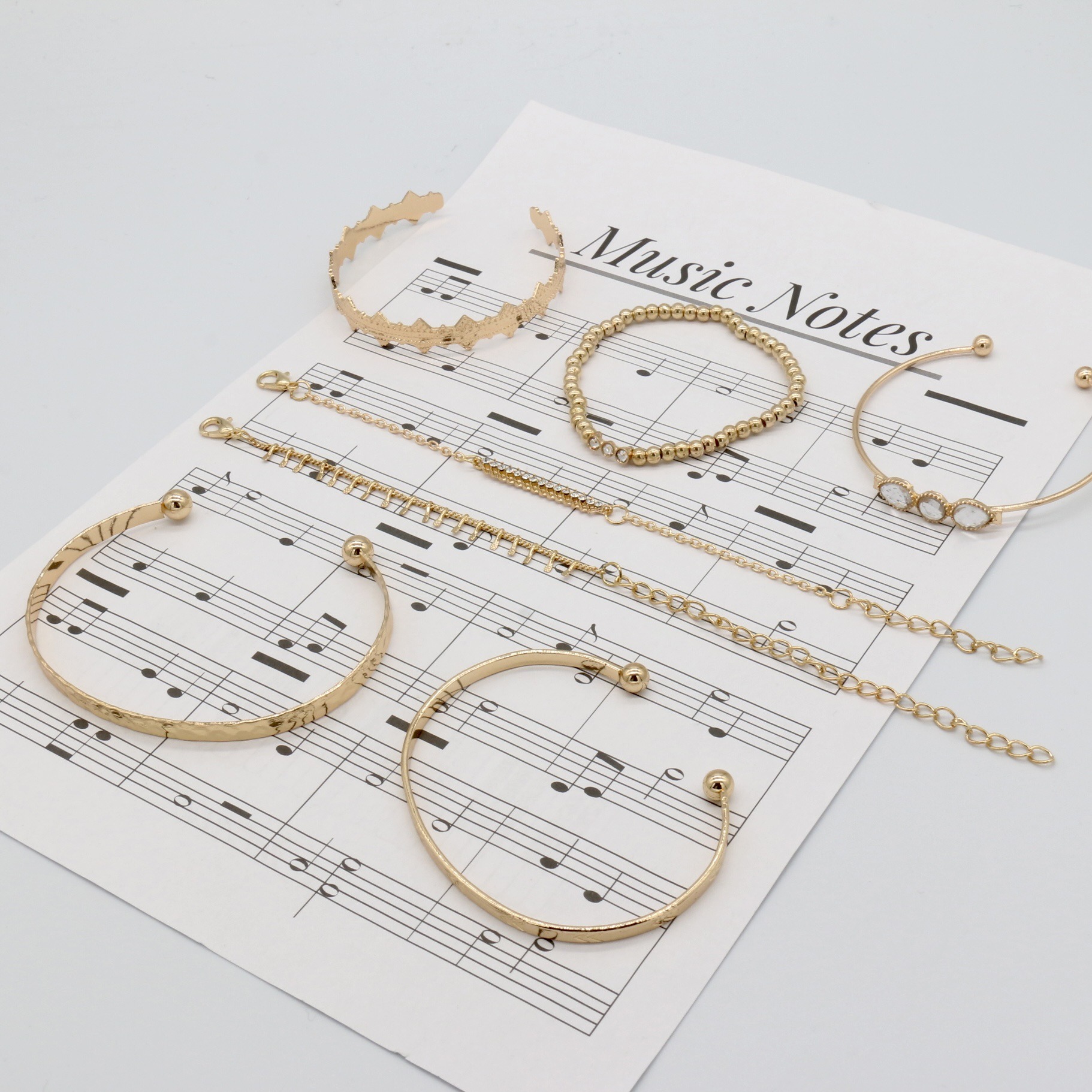 European and American Cross border New Metal Wind Alloy Bracelet Set 7-Piece Simple Retro Punk Style Bracelet