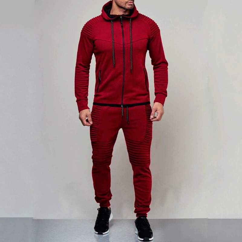 Men Tracksuit Sport 2PCS Set Casual JacketPants Jogging Athletic Trainer Solid Cotton Suit Runing Wear Mens Sport Suit 241107