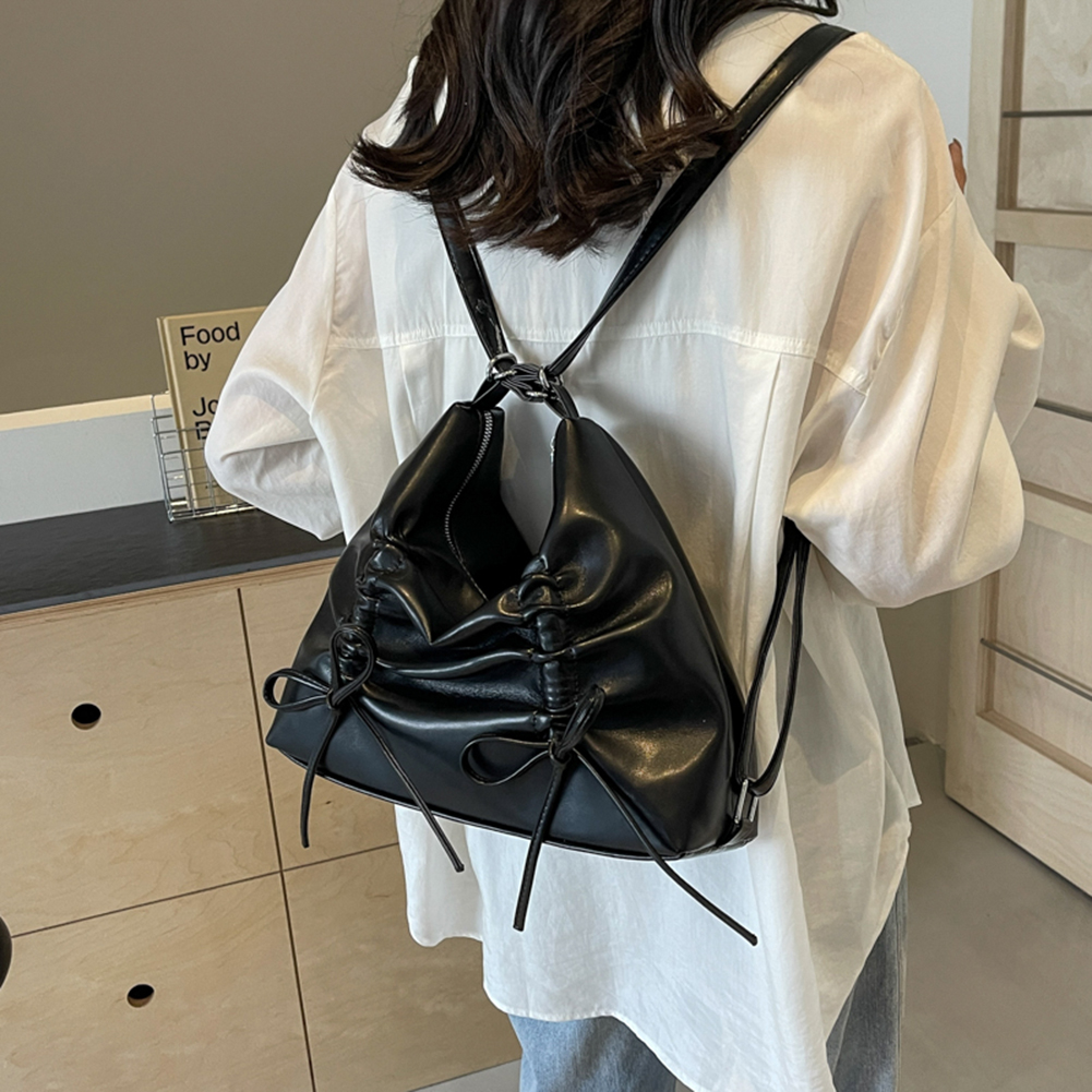 Women Fashion Crossbody Bag PU Leather Daily Tote Handbag Adjustable Strap Solid Color Backpack Female Outdoor Bag