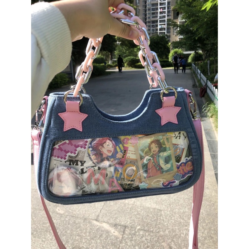 Y2k Star Chain Underarm Bag New Fashion Cool Dark Harajuku Style Denim Bag Pink Women's Bag Tote Bag Purses Handbags Baguett
