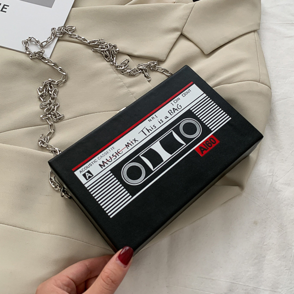 Women Cute Sling Bag Radio Shape Vintage Satchel Bag PU Leather Tape Recorder Print for Women Teen Girls