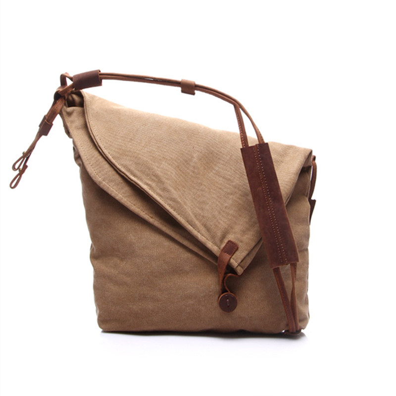 Women's Canvas Shoulder Bags Vintage Style Unisex Crossbody Bags Literary Leather Belt Messenger Bags