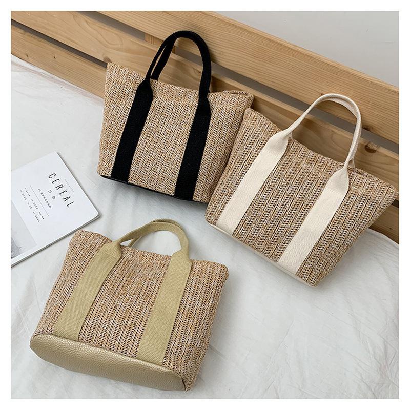 Summer Trend Straw Bags New Popular Hit Color Handbags for Women Zipper Color Matching Tote Bag