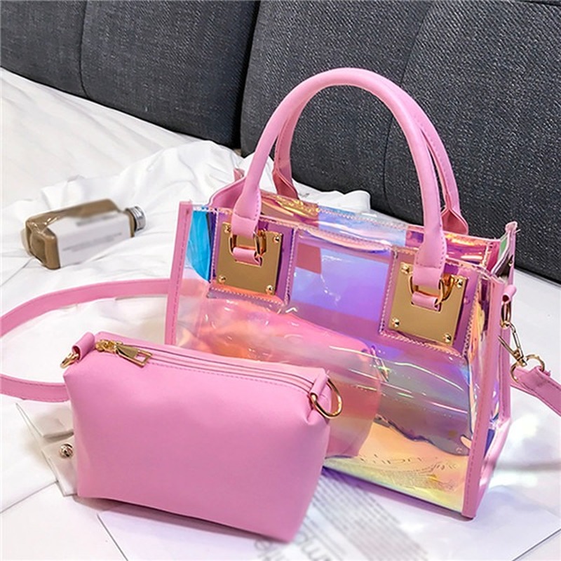 Multi-Function Color Transparent Bag PVC Messenger Bag Women Zipper Satchels Clear Handbag Girl Laser Shoulder Bag Luxury Bolsas