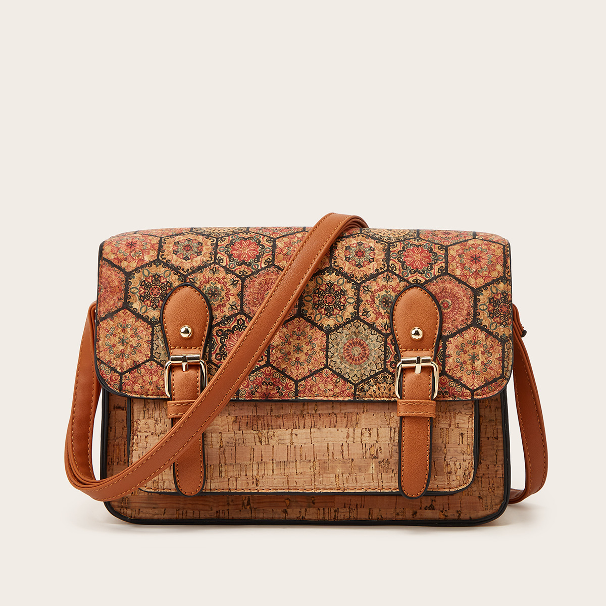 Single Shoulder Slanting Cross Bag Summer Large Capacity Ladies Printing Bag Retro Literary Saddle Bag