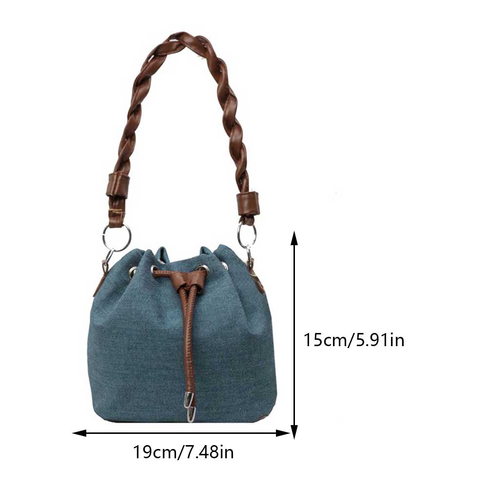 Women Stylish Crossbody Bag Adjustable Strap Denim Drawstring Bucket Bag Casual Commuting Bag Large Capacity for Party Vacation