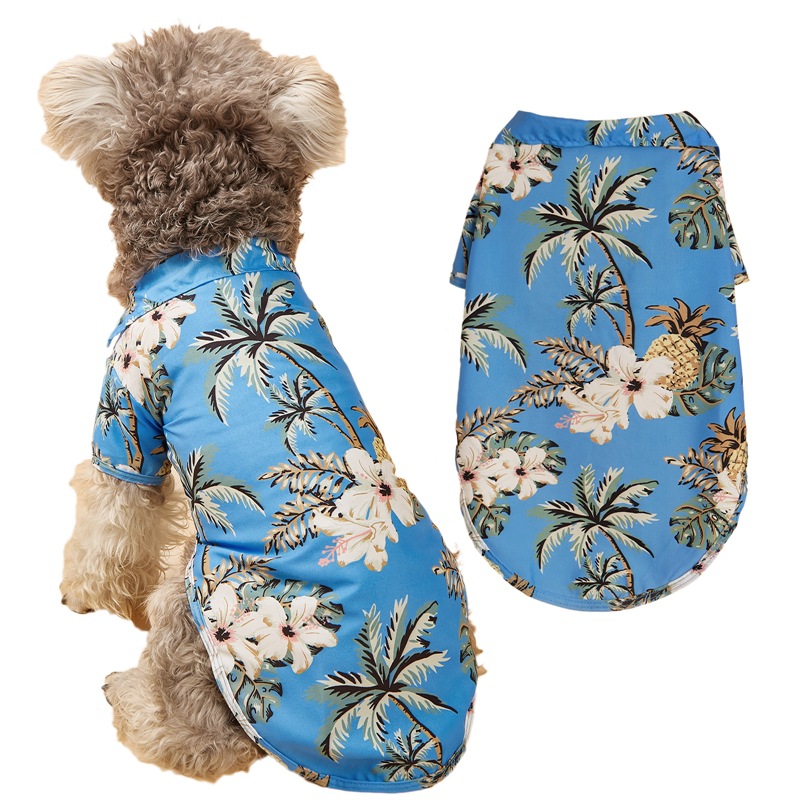 Hawaiian Dog Shirt Summer Breathable Pet Clothes Dog Sweatshirts Cool Coconut Tree Pineapple Beach Dog Shirts for Small Medium Large Dog Cat Cute Dog 