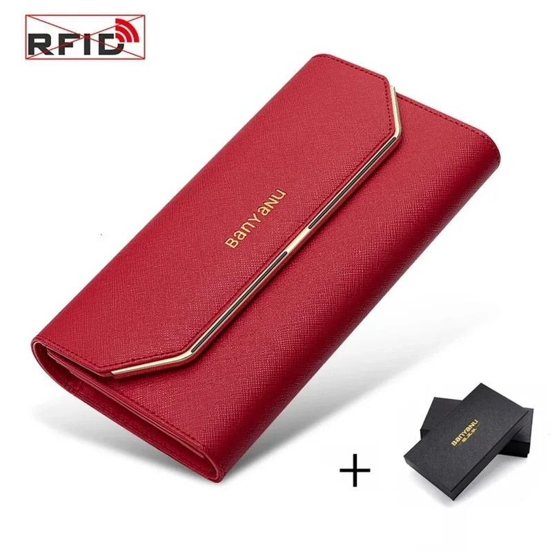 RFID Wallets for Women NEW Luxury Card Ladies Wallet Faux Leather Purse Black Purple Blue Red Pink Gold Bags Carteras Femme