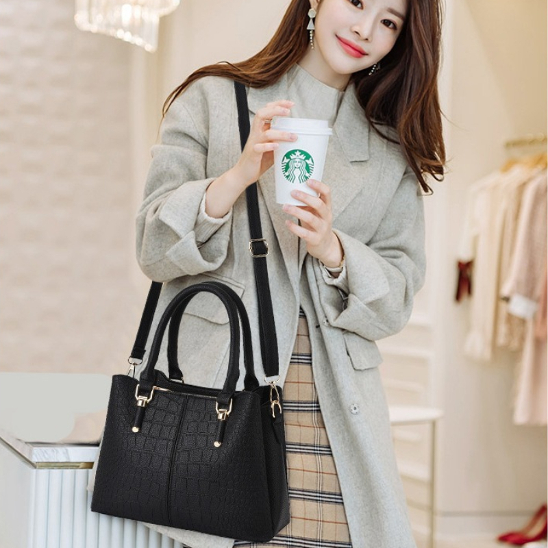 Fashion Crocodile Print Women Handbag Versatile Three-piece Feminina Bag Detachable Strap Zipper Crossbody Bucket Bag