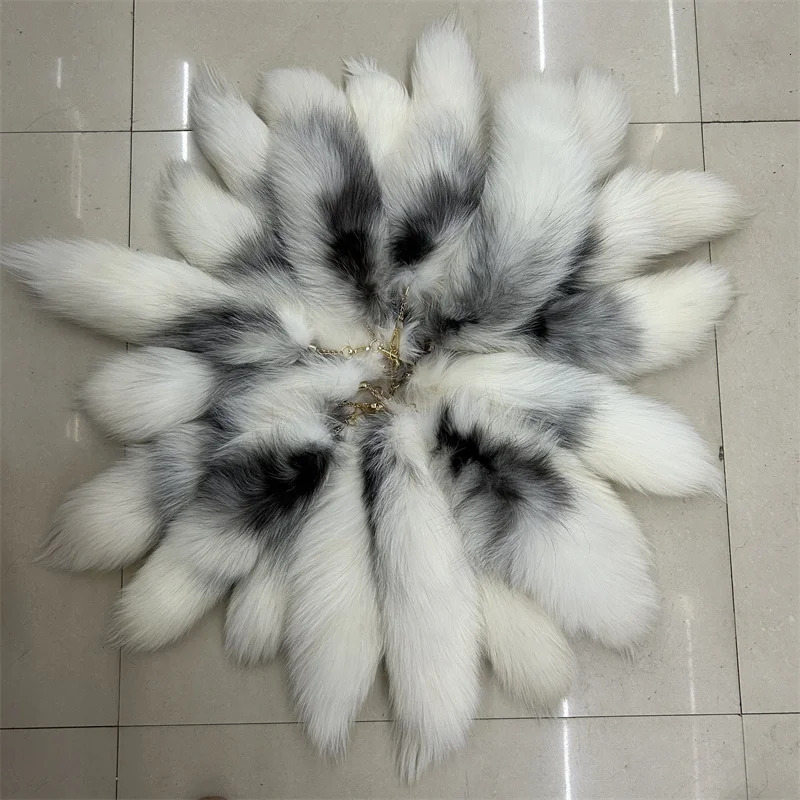 Natural Fox Fur Tail Keychain Fur 2024 chic y2k Tail Keychain Fox Fur Keychain Accessories Length 40cm Female Car Keychain 241107
