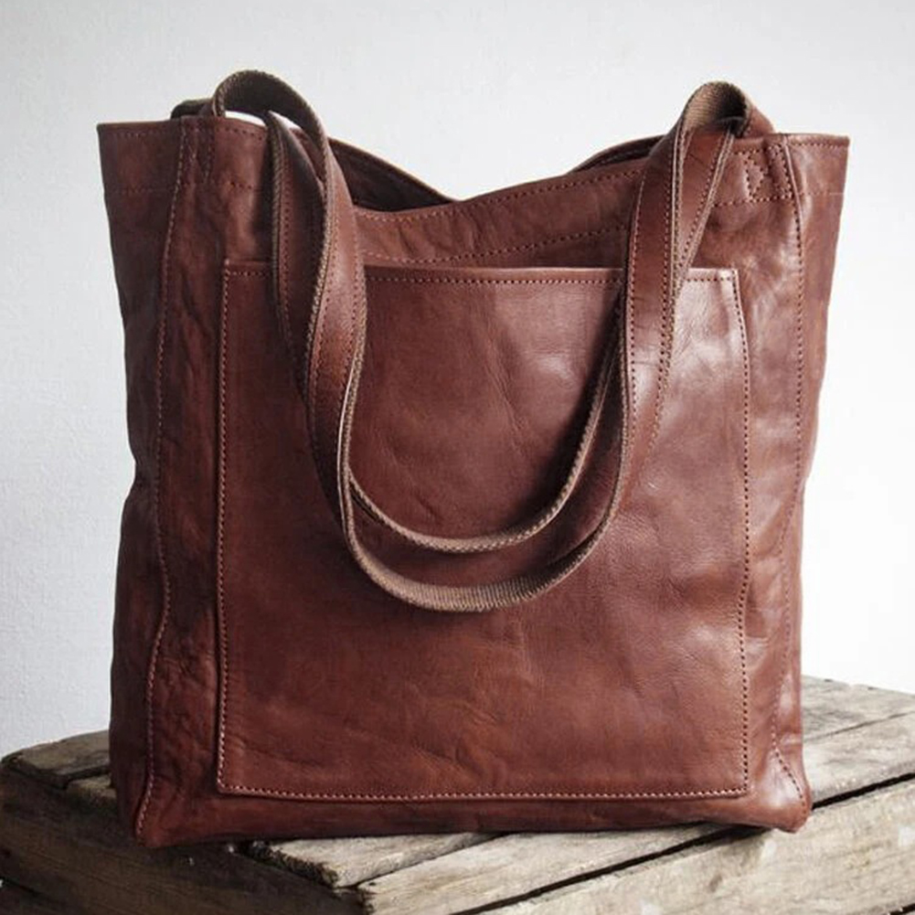 Vintage Women Large Bag Soft PU Leather Solid Color Shoulder Casual Business Bag Free Shipping Ladies Gril Tote Handles Handbags