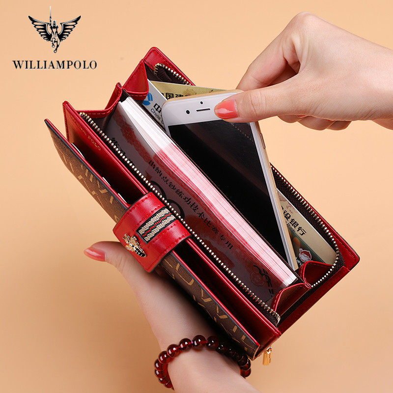 WILLIAMPOLO Women's Purses New Design Bags Luxury Leather Long Wallet Bee Buckle Female Coin Purse Card Holders Wallet For Women