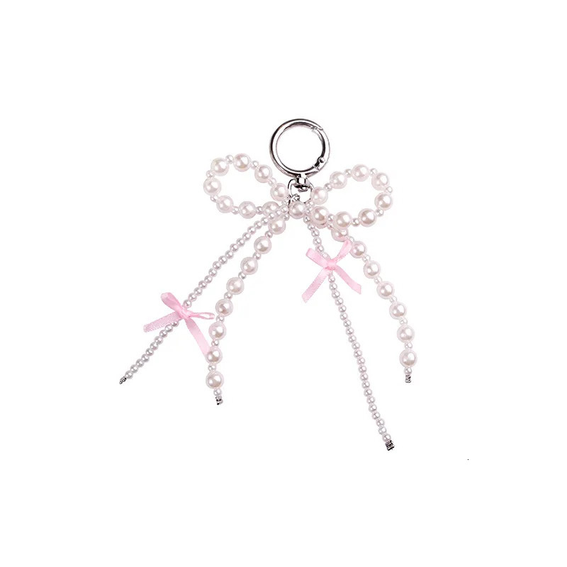 Cute bow keychain pearl bead bag charm gift decoration 241107