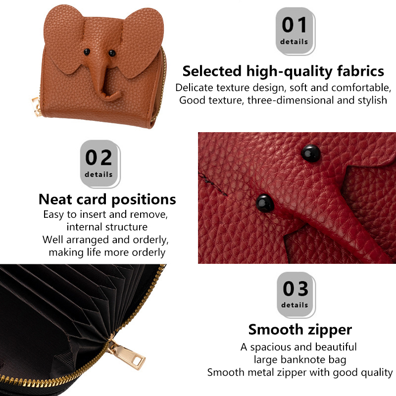 Business Card Holder Female Cow Leather Credit Card Wallet Elephant Pattern Zipper Change Small Bag Women Bank Credit Card Case