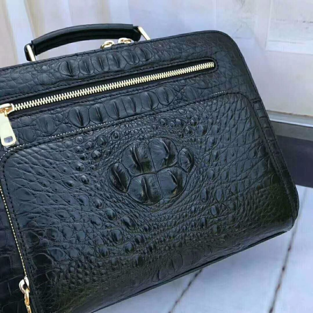2018 new 100% genuine real crocodile leather head skin men shoulder cross body bag with top handle zippers closure brown black