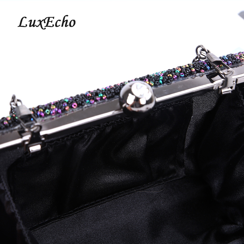 LuxEcho Black handbags single Chain Bride wedding purse Fashion party evening bags Day clutches pearl Shoulder bags