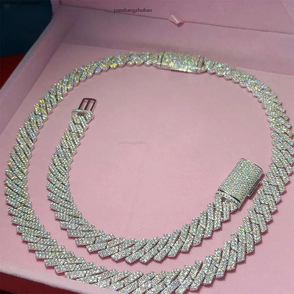 fashion bracelet pass dia hip hop Men and women jewelry vvs stone Shiny 2row womens 14mm sterg sier necklace moissanite cuban chain k
