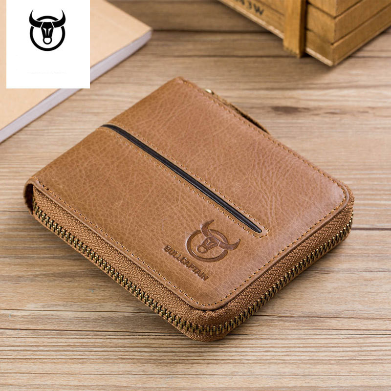 Mens Genuine Leather Wallet Business ID Card Holder Billfold Zipper Purse Wallet Clutch Brand Coin holder Male Wallet