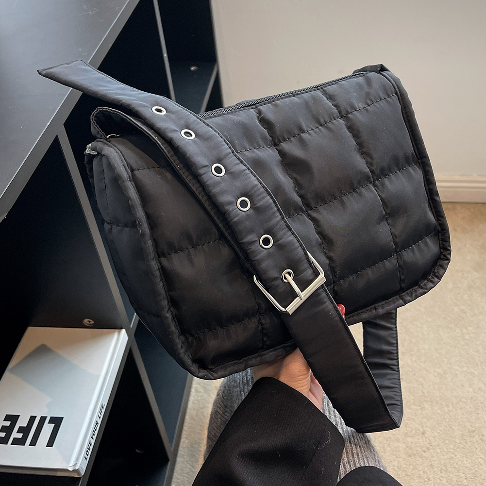 Fashion Ladies Crossbody Hand Bag Quilted Cotton Solid Color Shoulder Handbag Rhombus Pattern Tote Bag Women Shopping Purse Bag