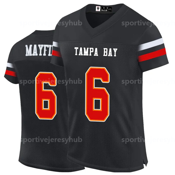 Mens/Youth Footballerseys Mayfield 6 Baker Evans Godwin Antoine Dean Vea David Nerlson 13 Mike 25 Buccaner Black Custom Stitched JAmerican Football Je