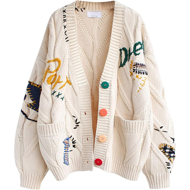 2025 Women's Knitted Long Sleeved Front Designer Cardigan V-neck Button Embroidered Wool Blend Knit Sweater Jacket Short Jacket