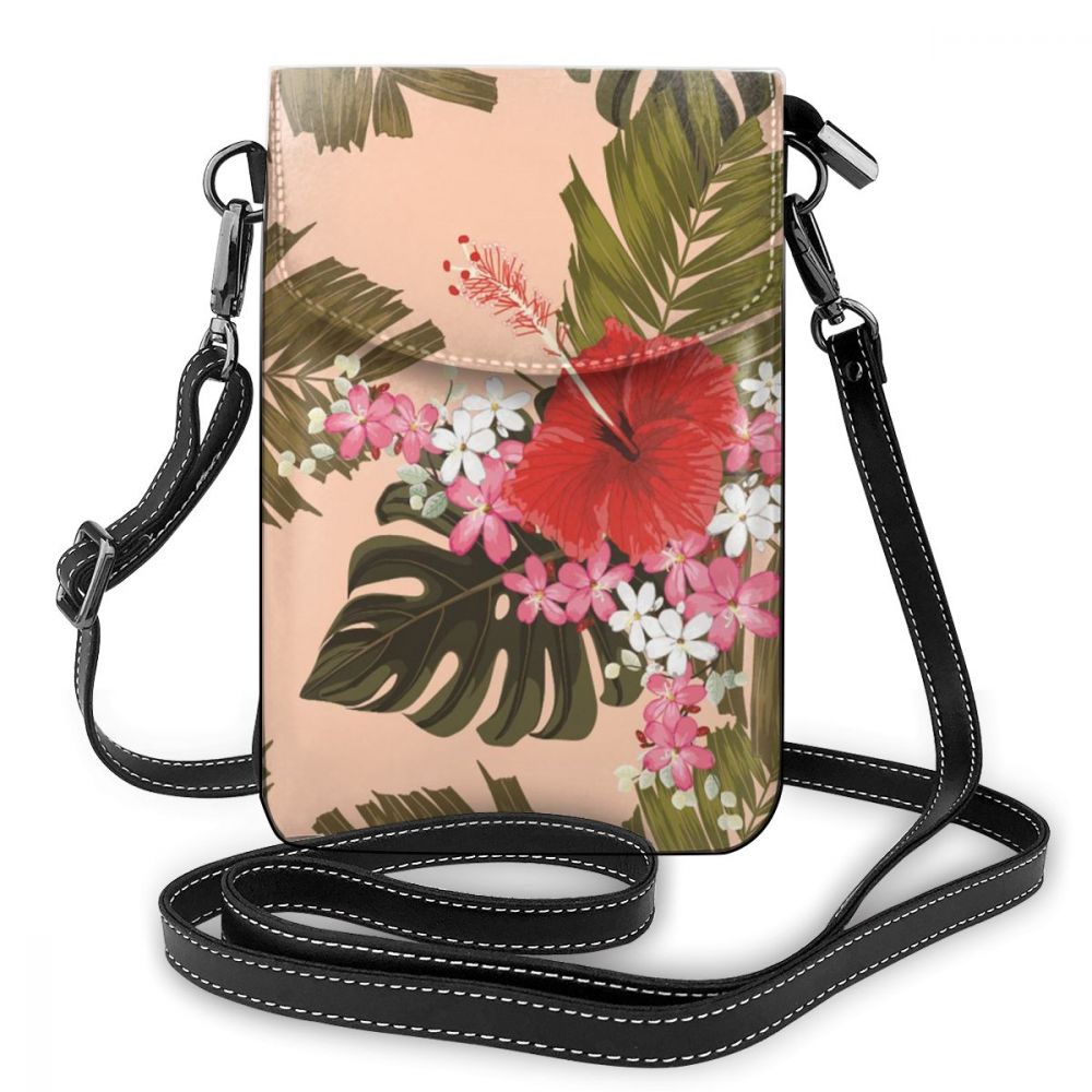 Soft Leather Crossbody Cell Phone Shoulder Bag Palm Leaf Cellphone Bag Daily Use Card Holder Mini Shoulder Bag for Women Wallet