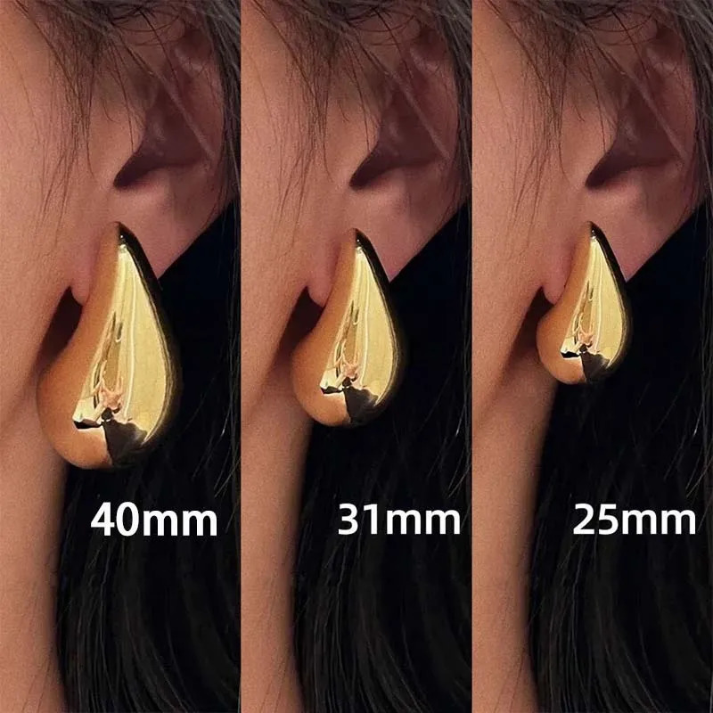 Vintage Gold Color Waterdrop Stud Earrings for Women Fashion Metal Glossy Thick y Teardrop Jewelry Gifts 241106