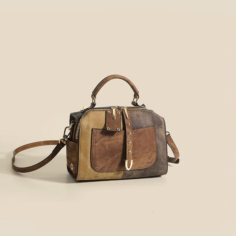 AIOSC Premium Splicing Denim Handbag Bag Cow Winter And Spring New Item Niche Design Pillow Vintage Yellow Jean BagVoyage