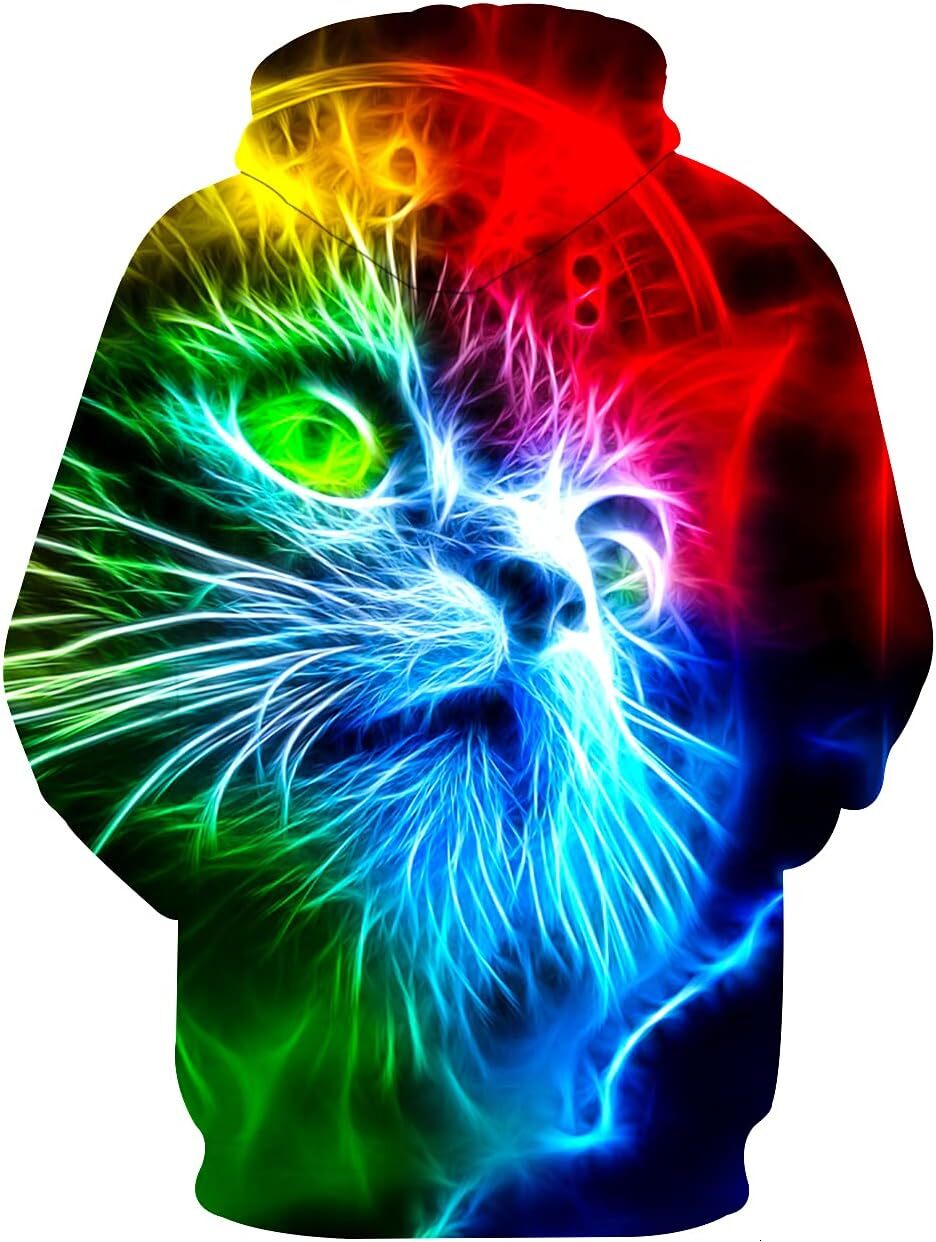 Hoodie for Mens Womens Unisex 3D Novelty Hoodies for Men Women Cool Graphic Pullover Sweatshirts with Pockets Graphic Cool cat pattern