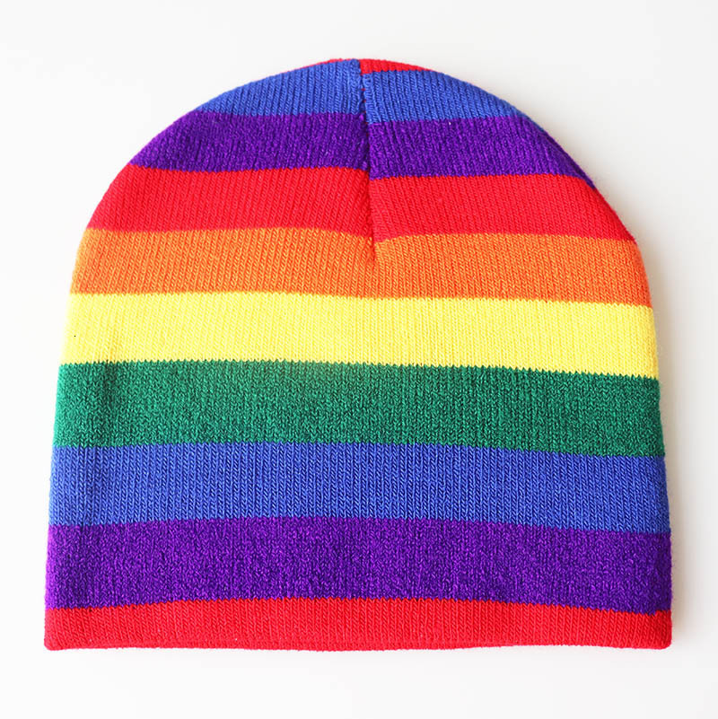 High quality design, Autumn/Winter Men's and Women's Seven Color Rainbow Jacquard Super Elastic Knitted Hat, Warm hat