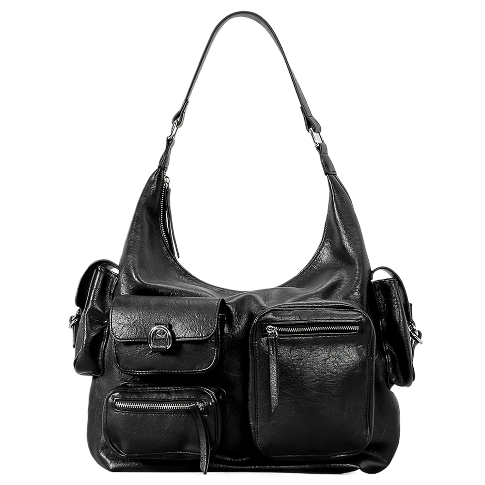 Women Trendy Handbag Large Capacity PU Vintage Underarm Bag Casual Clutch Handbag Solid Color Multi-pockets for Outdoor Travel