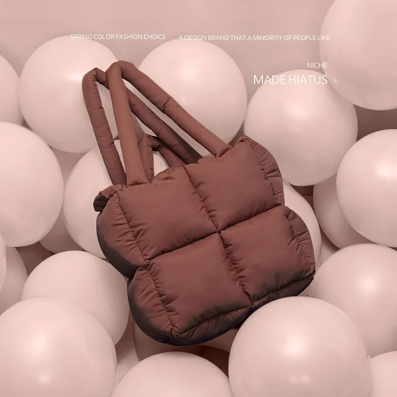 Women Quilted Puffy Shoulder Bags Designer Space Cotton Tote Bags Large Capacity Winter Handbags Shopping Tote Bolsas