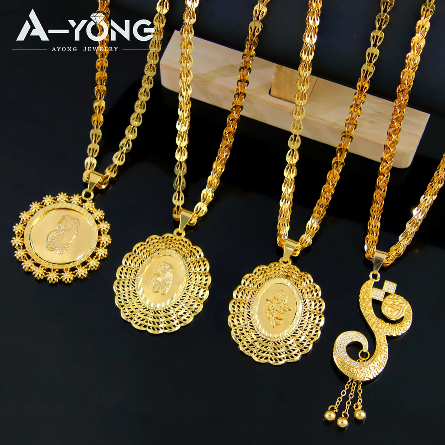 Saudi Islamic Gold Color Necklace 21k Gold Plated Fashion Oval Square Flower Pendant Nigeria Women Wedding Party Jewelry 241106