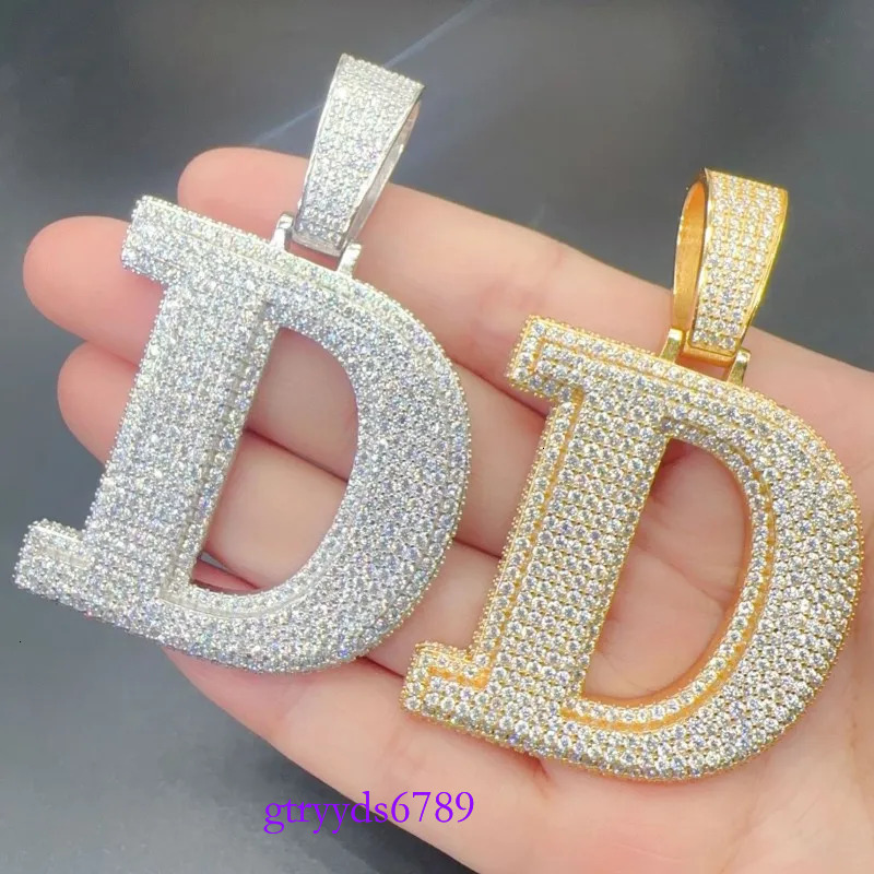 A-Z Sterg Sier Shiny Moissanite Letter Pendant with 3mm 24inch Rope Chain Jewelry for Men Women Nice Gift