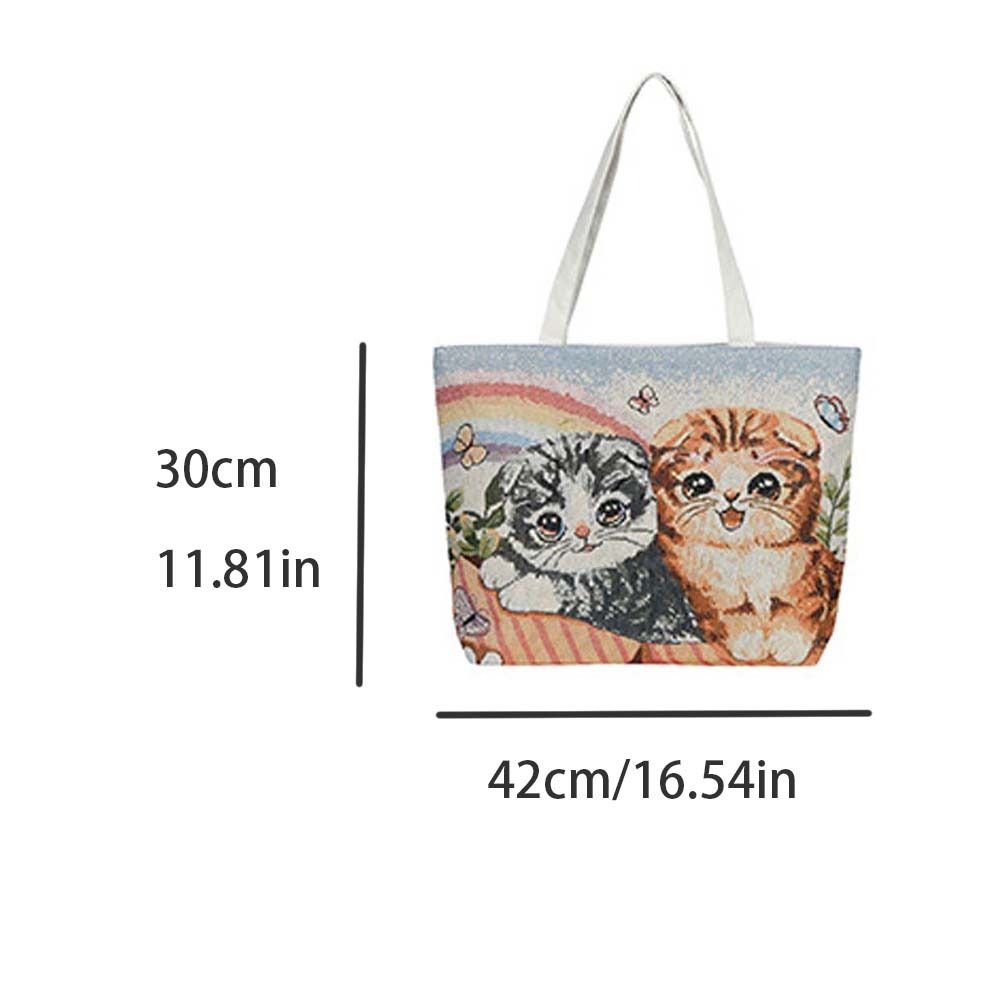 Butterfly Embroidery Ethnic Style Handbag Rabbit Flower Canvas Cat Tote Bag Storage Bag Dog Cartoon Animal Shoulder Bag Daily