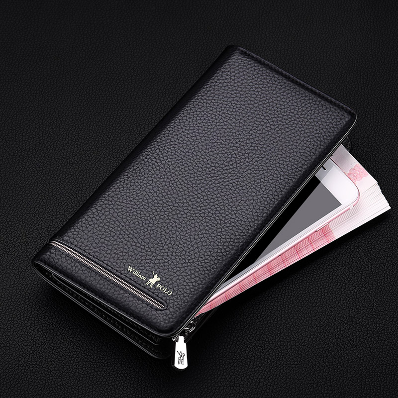 WILLIAMPOLO Men's long RFId wallet high quality leather wallet credit card holder handbag long wallet