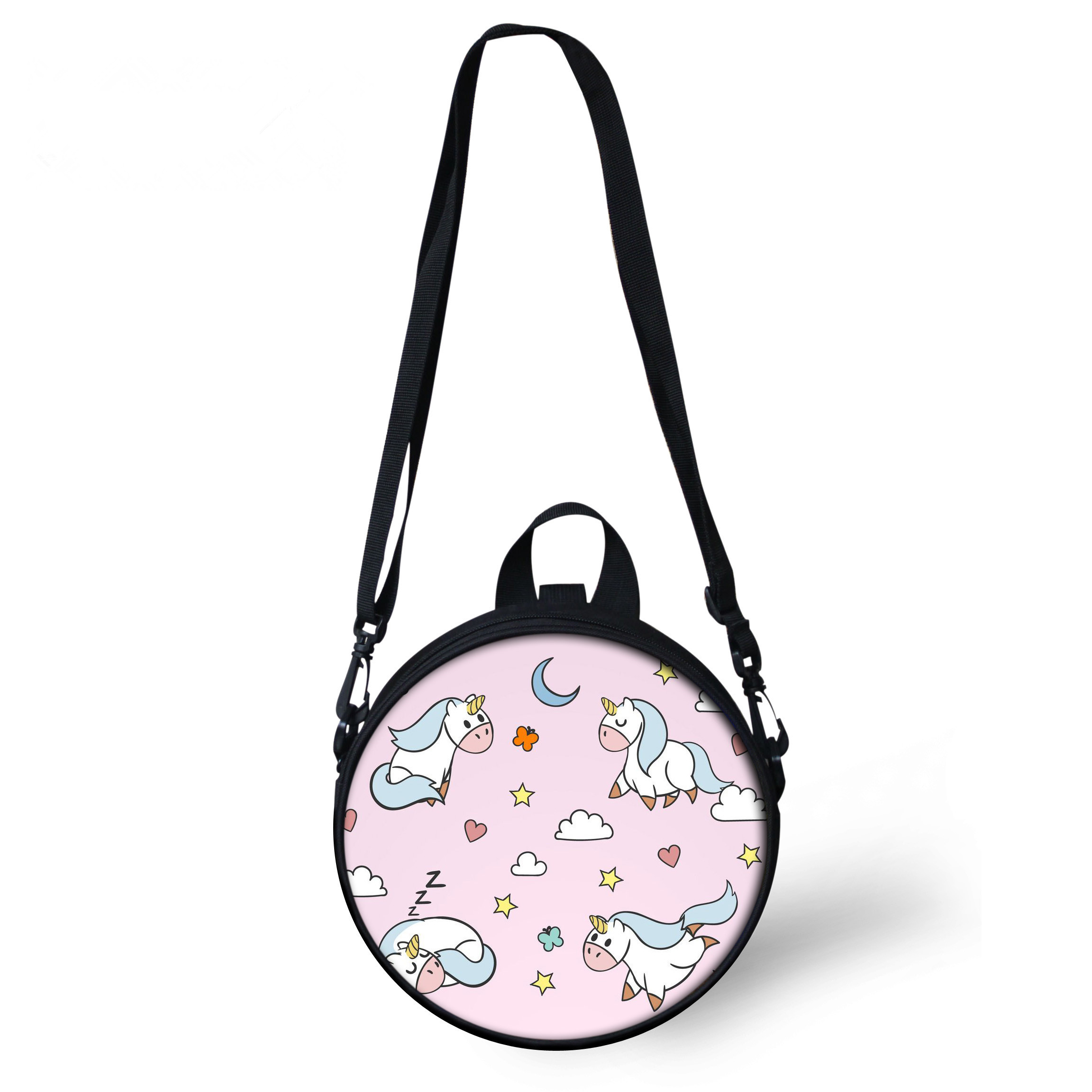ELVISWORDS Round Shoulder Bag Women Rainbow Unicorn Printing Circle Messenger Bag Fashion Shopping Crossbody Bags Purse Totes