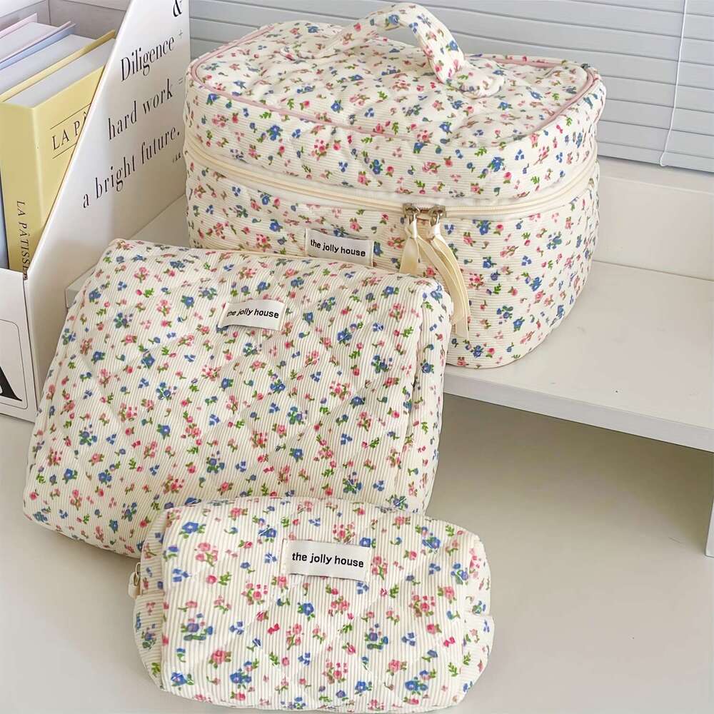 Jolly House Women's 3-Piece Floral - Polyester, Non Waterproof, Fragrance Free, Large Capacity Travel Makeup Storage Bag .